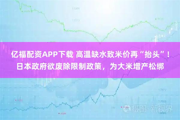 亿福配资APP下载 高温缺水致米价再“抬头”！日本政府欲废除限制政策，为大米增产松绑